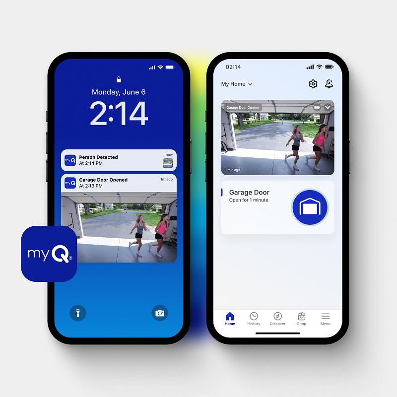 myQ app on a phone controlling the garage door